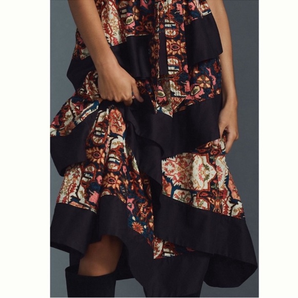 Anthropologie Square-Neck Printed Tiered Midi Dress, NEW - Picture 3 of 15